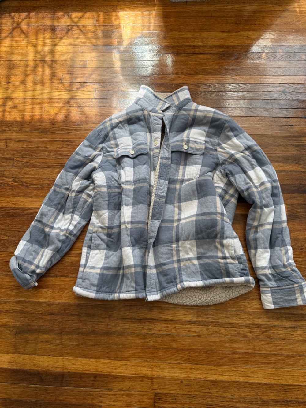 Hollister Cozy Gray and White Plaid Sherpa-Lined Jacket
